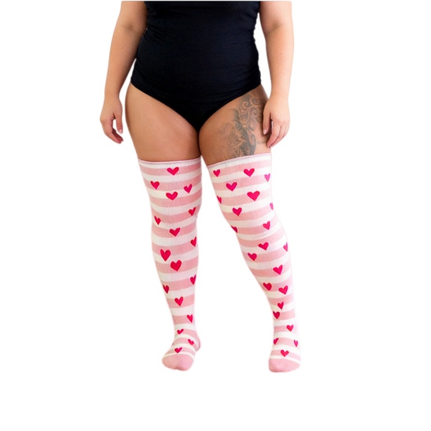 Plus Size Thigh High Socks For Women - Stretchy Polka Dot Over Knee Stockings